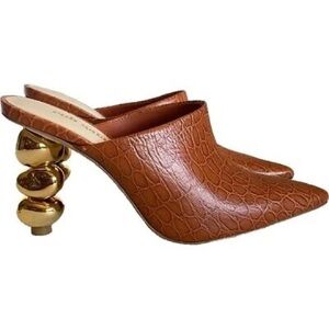 CULT GAIA Penolope Embossed Croc Leather Architectural-Heel Mule Pumps sz 5.5/36